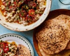 Sami Tamimi’s recipes for musabaha (warm chickpea dip) and turmeric and nigella seed flatbreads