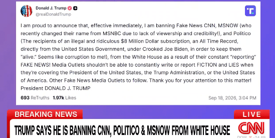 Ticker: Trump Says He’s Banning CNN and MS NOW From White House