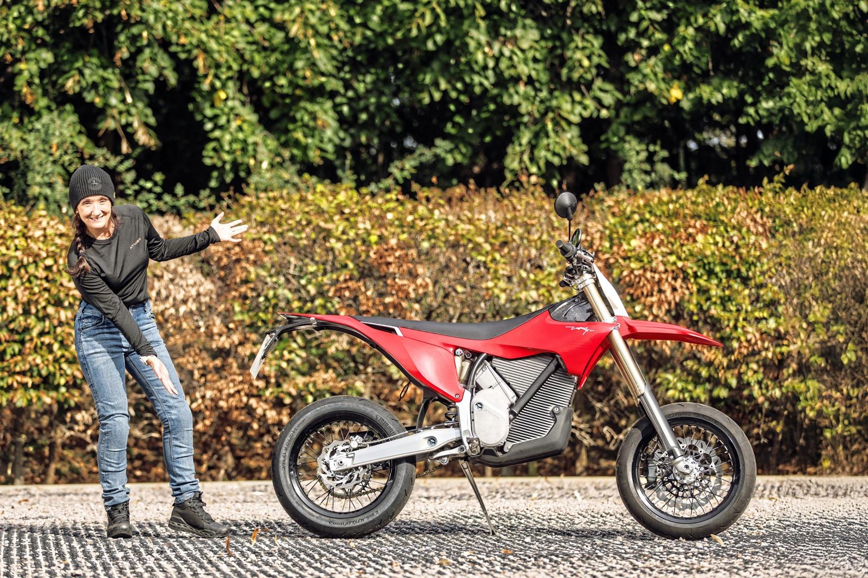 A pair of Continental ContiAttack SM2 tyres give Emma more feedback on the Stark Varg SM supermoto
