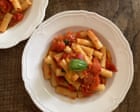 Rachel Roddy’s recipe for pasta with red peppers and anchovies or goat’s cheese