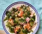 Max Rocha’s recipes for confit trout salad and grilled courgette with apricot, stracciatella and roasted almonds