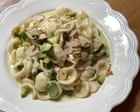 Rachel Roddy’s recipe for orecchiette with courgettes, parmesan cream and almonds | A kitchen in Rome