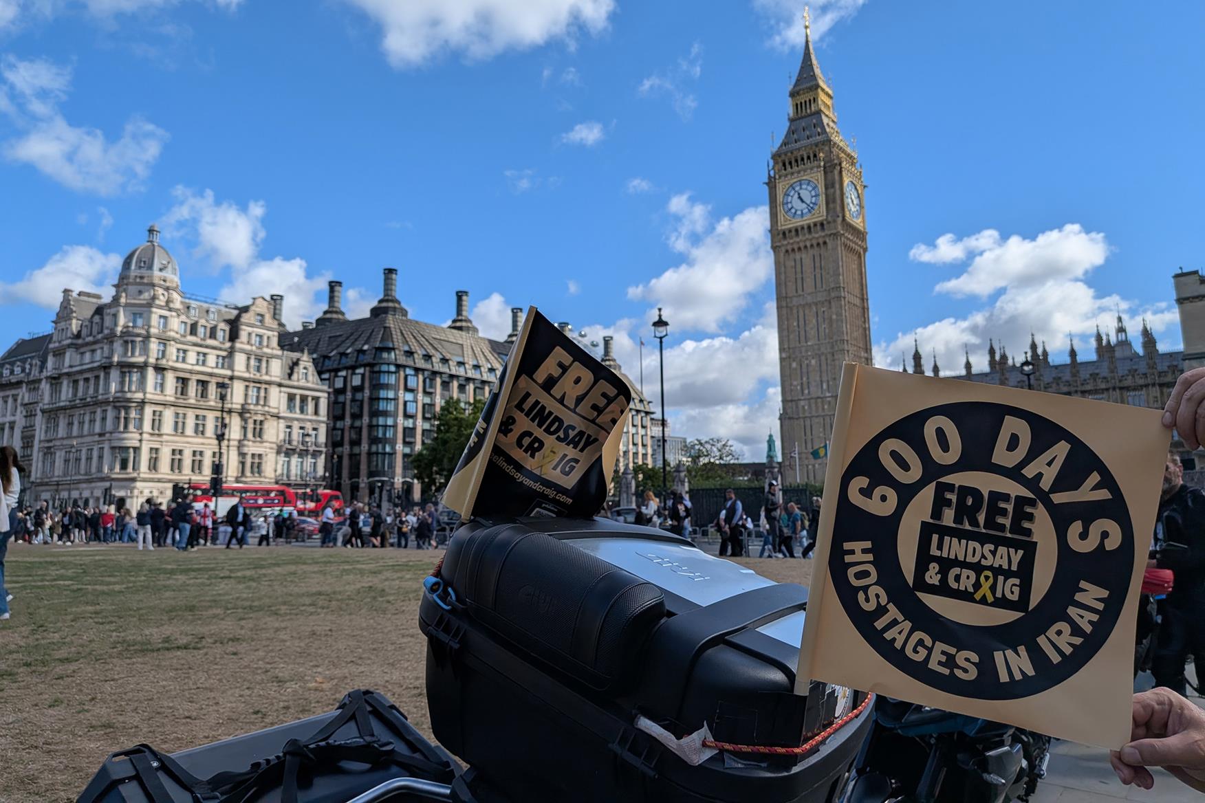 'What we need is action': Bikers rally for detained couple as son hands letter to Iranian embassy